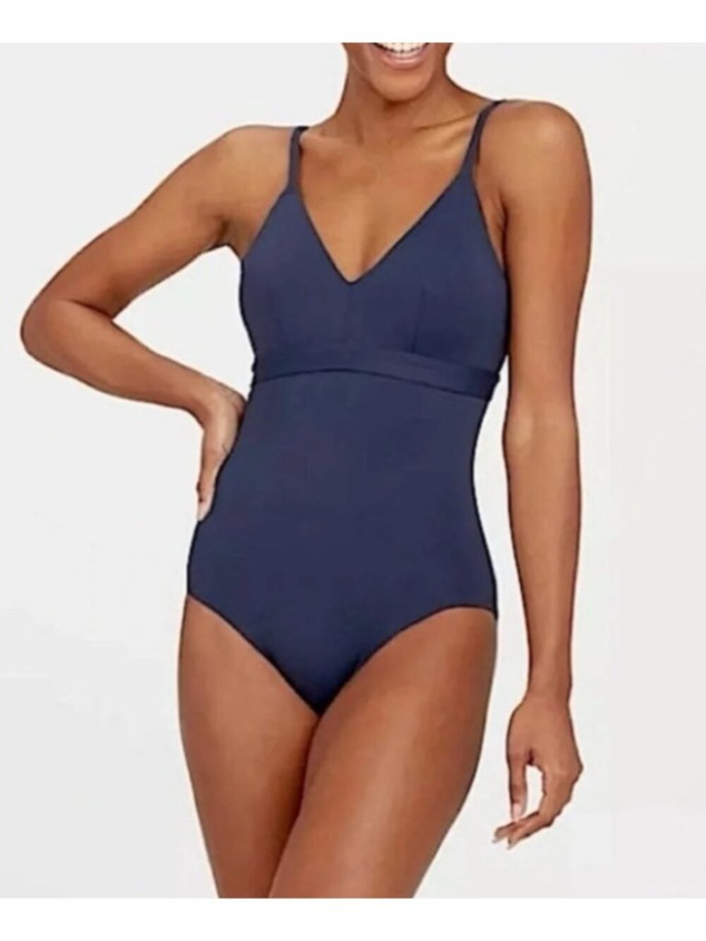 NEW Spanx One-Piece V-Neck Shaping Sunkissed Navy Low-Back Swimsuit Vacation XS